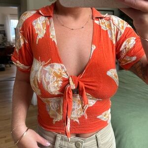 Free People Rose Garden Top in Orange Butterfly